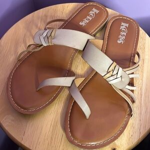 Kork Ease Tan Beige Leather-ish Thong Raine Natural Slip On Comfort Sandal 10